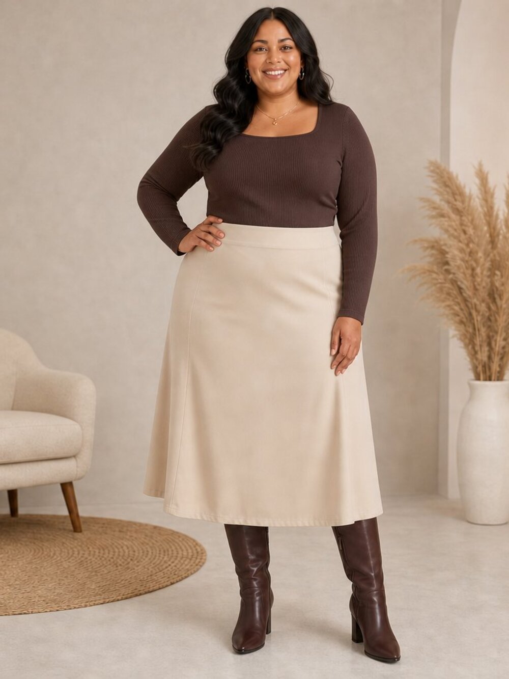 Cato Light Cream Midi Skirt | Sleek A‑Line Style | Size 24W | EUC